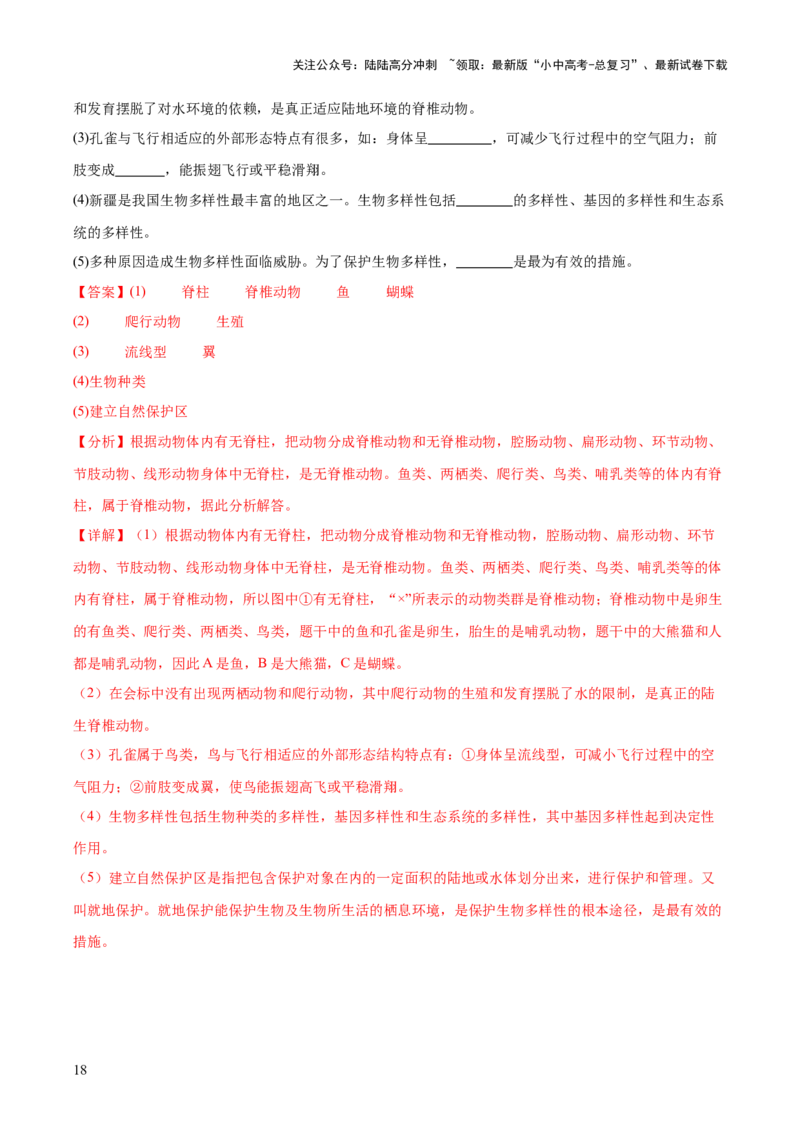 主题二生物的多样性（测试）（解析版）_02中考总复习（2026版更新中）_08-生物-中考总复习_2025中考复习资料_2025中考二轮课件ppt+讲义+练习生物_测试