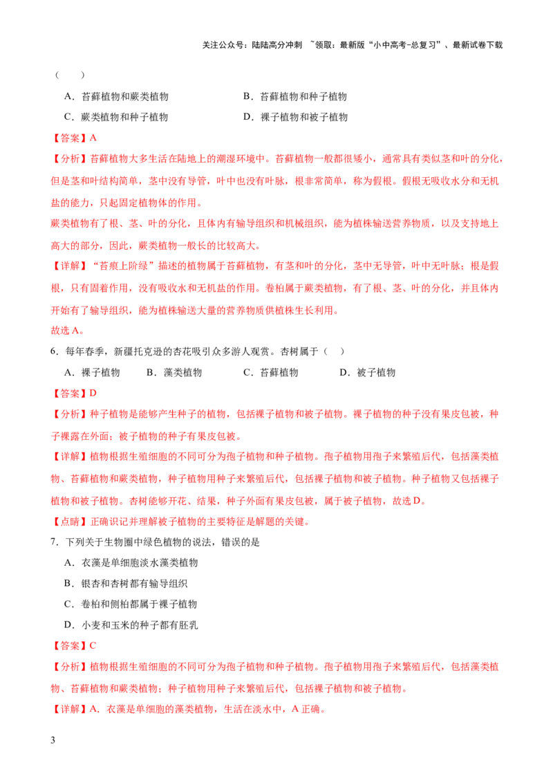 主题二生物的多样性（测试）（解析版）_02中考总复习（2026版更新中）_08-生物-中考总复习_2025中考复习资料_2025中考二轮课件ppt+讲义+练习生物_测试