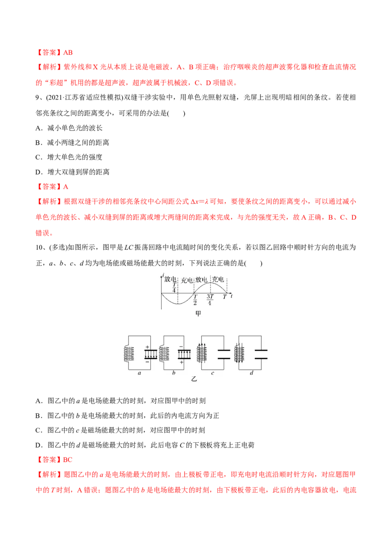 第二讲光的波动性电磁波（解析版）_4.2025物理总复习_2023年新高复习资料_一轮复习_2023年高三物理一轮复习精讲精练278111462_第十四章光