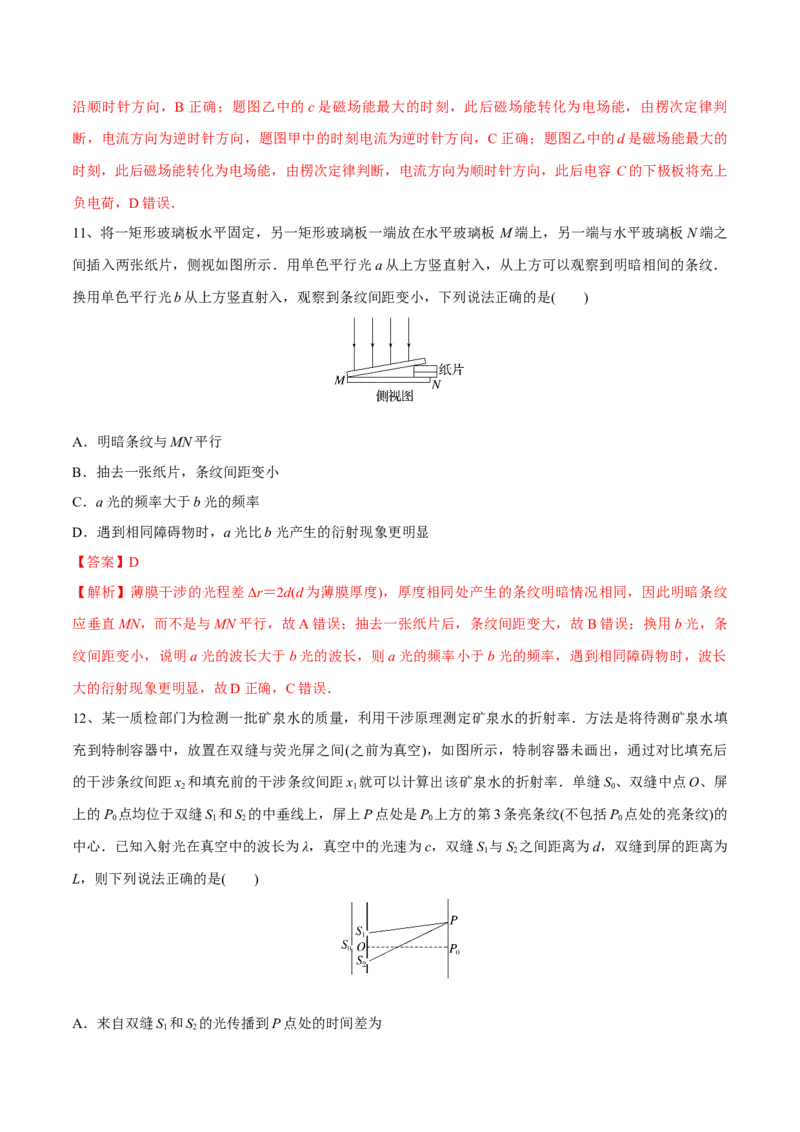 第二讲光的波动性电磁波（解析版）_4.2025物理总复习_2023年新高复习资料_一轮复习_2023年高三物理一轮复习精讲精练278111462_第十四章光