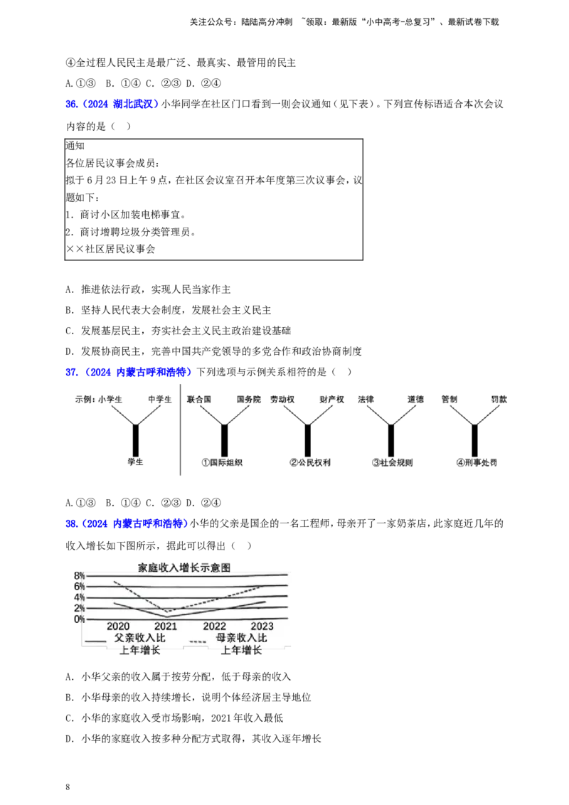 八下第三单元&nbsp;人民当家作主（学生版）_02中考总复习（2026版更新中）_07-道法-中考总复习_2025中考复习资料_中考道德与法治真题分类汇编（单元汇编）