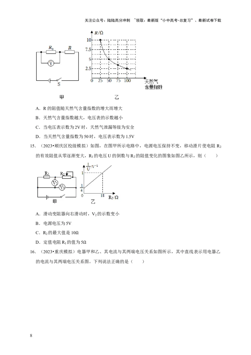 图像题04欧姆定律（原卷版）_02中考总复习（2026版更新中）_04-物理-中考总复习_2024年中考复习资料_二轮复习_（讲义+练习）2024年中考物理二轮题型专项复习