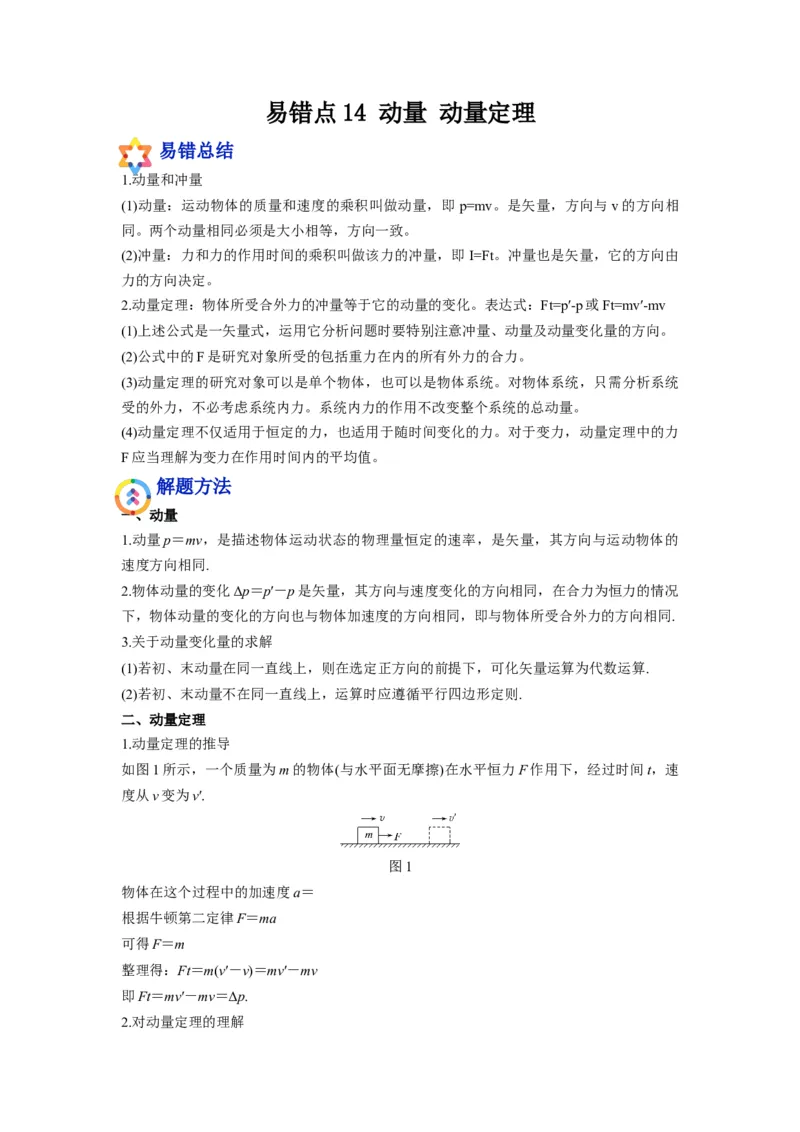 备战2023年高考物理考试易错题&mdash;&mdash;易错点14动量动量定理_4.2025物理总复习_2023年新高复习资料_一轮复习_备战2023新高考物理一轮复习考试易错题（含答案）