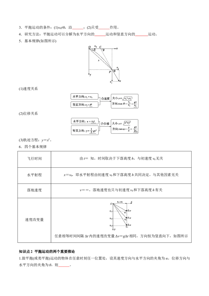 第17讲抛体运动（讲义）（原卷版）_4.2025物理总复习_2024年新高考资料_1.2024一轮复习_2024年高考物理一轮复习讲练测（新教材新高考）_第17讲抛体运动（讲义）