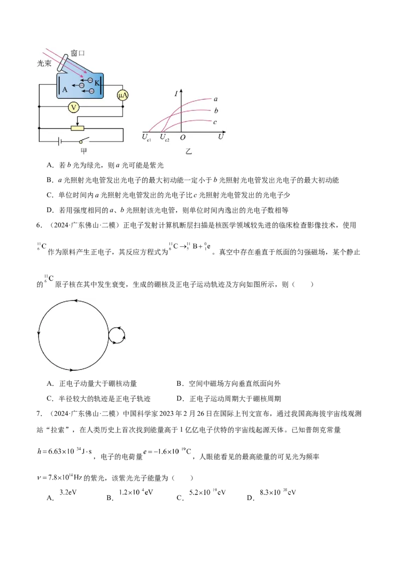 押广东卷选择题10近代物理（原卷版）_4.2025物理总复习_2024年新高考资料_5.2024三轮冲刺_备战2024年高考物理临考题号押题（广东专用）324210116