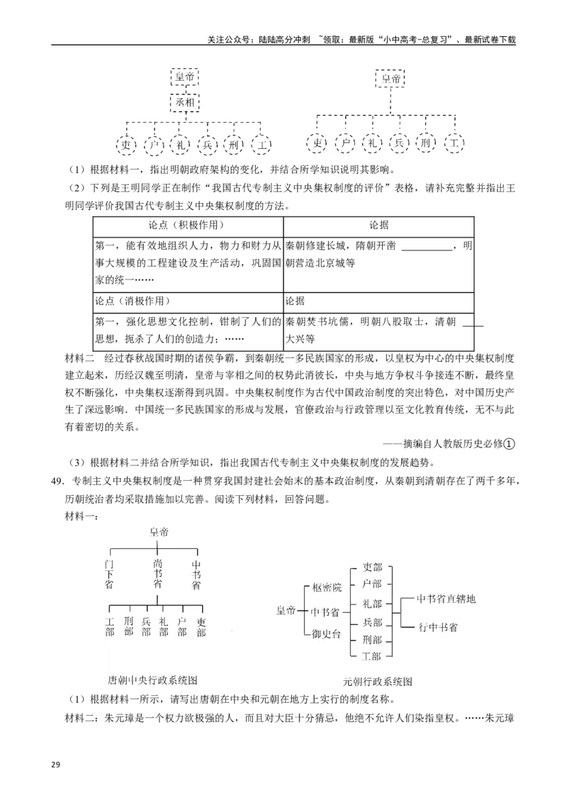 模块01中国古代史材料题专项50练（原卷版）_02中考总复习（2026版更新中）_06-历史-中考总复习_2024年中考复习资料_一轮复习_（课件ppt+讲义）备战2024年中考历史一轮复习考点帮（部编版）