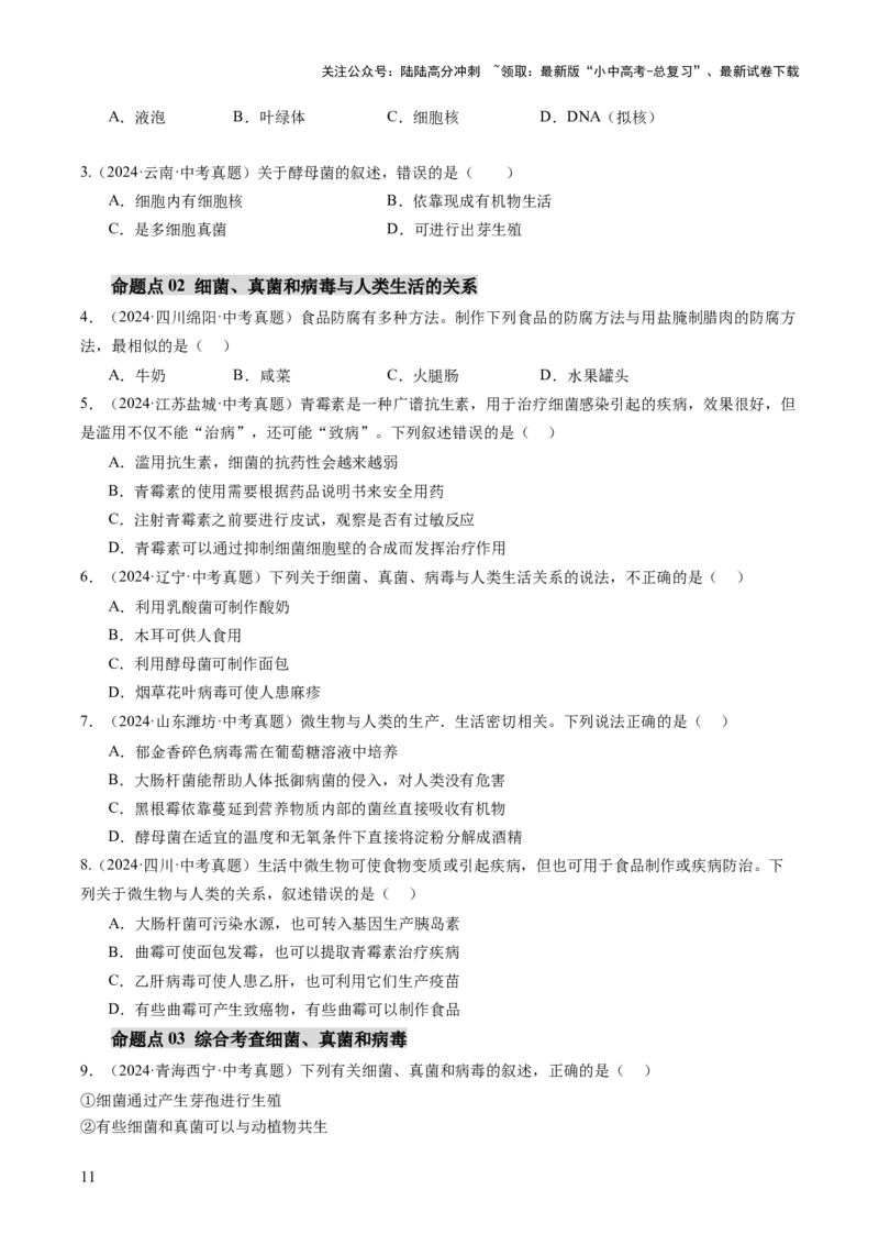 主题二生物的多样性（讲练）（原卷版)_02中考总复习（2026版更新中）_08-生物-中考总复习_2025中考复习资料_2025中考二轮课件ppt+讲义+练习生物_讲义+练习