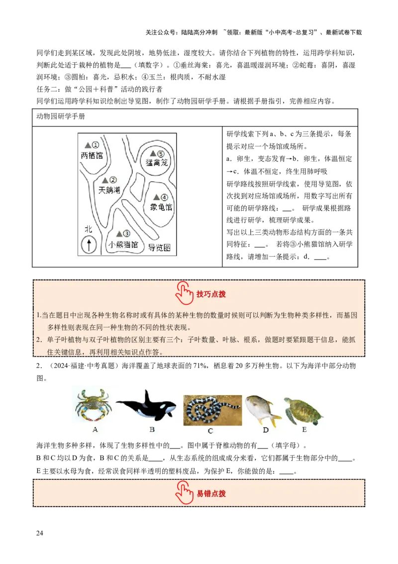 主题二生物的多样性（讲练）（原卷版)_02中考总复习（2026版更新中）_08-生物-中考总复习_2025中考复习资料_2025中考二轮课件ppt+讲义+练习生物_讲义+练习