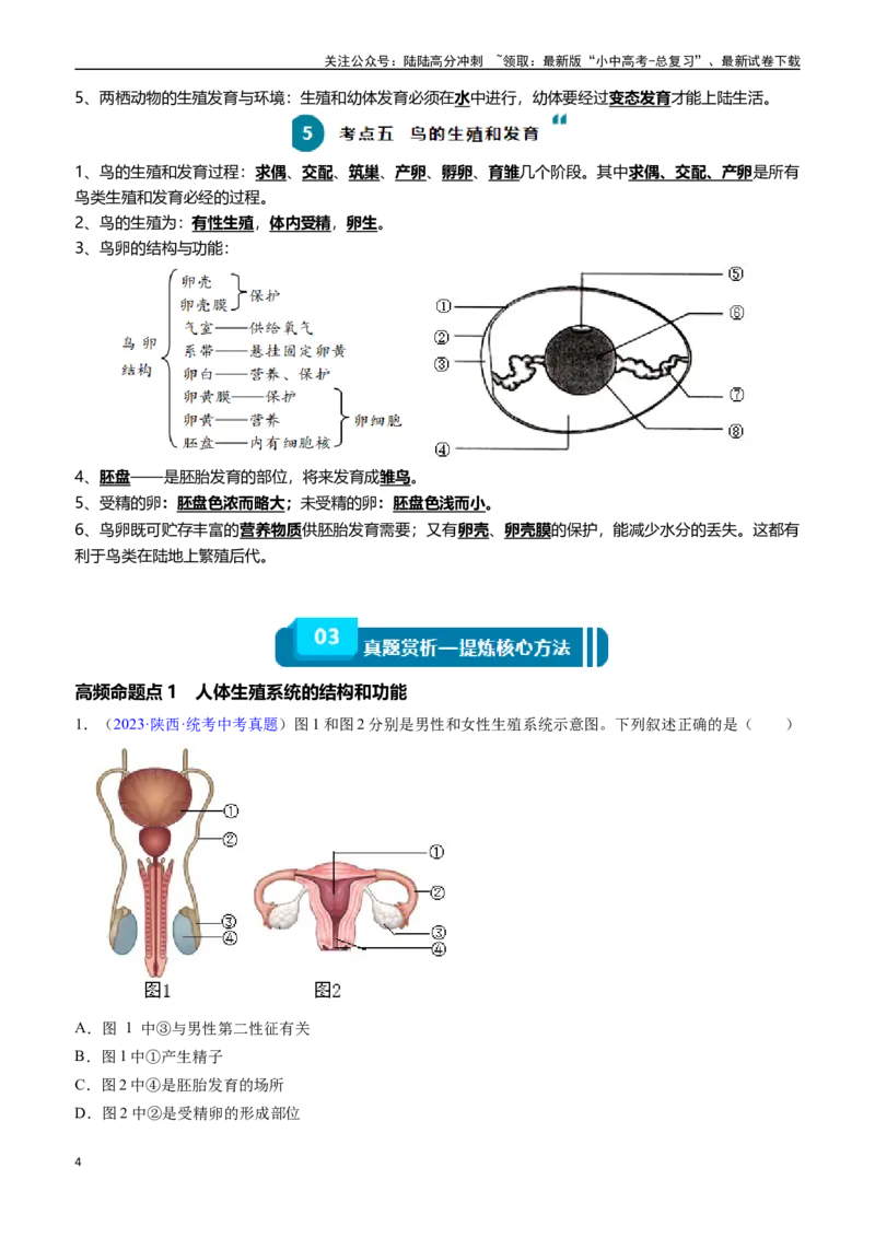 清单12生物的生殖和发育（包括人的生殖）（5大考点+5大高频命题点（学生版）_02中考总复习（2026版更新中）_08-生物-中考总复习_2024年中考复习资料_一轮复习