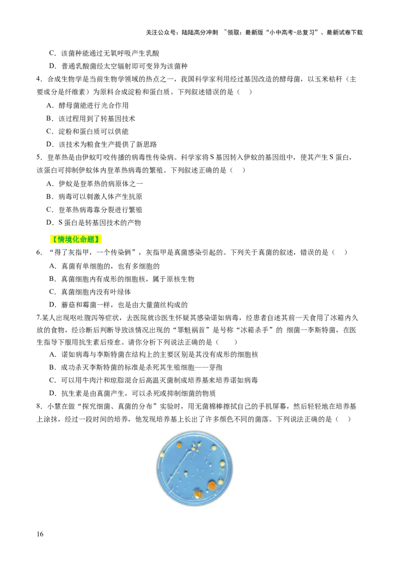 主题二生物的多样性（讲练）（原卷版)_02中考总复习（2026版更新中）_08-生物-中考总复习_2025中考复习资料_2025中考二轮课件ppt+讲义+练习生物_讲义+练习_807