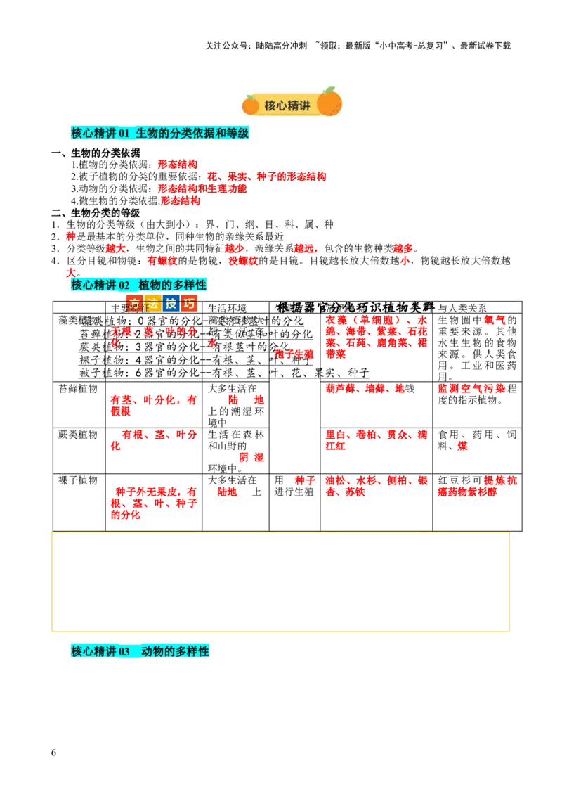 主题二生物的多样性（讲练）（原卷版)_02中考总复习（2026版更新中）_08-生物-中考总复习_2025中考复习资料_2025中考二轮课件ppt+讲义+练习生物_讲义+练习_807