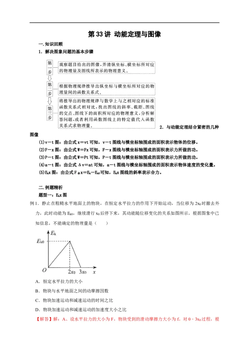 第33讲动能定理与图像（解析版）_4.2025物理总复习_2023年新高复习资料_专项复习_2023届高三物理高考复习101微专题模型精讲精练