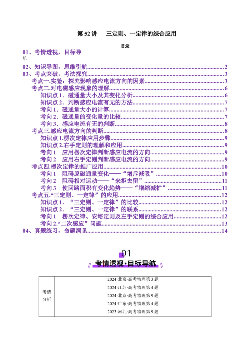 第52讲三定则、一定律的综合应用(讲义)（原卷版）_4.2025物理总复习_2025年新高考资料_一轮复习_2025年高考物理一轮复习讲练测（新教材新高考）