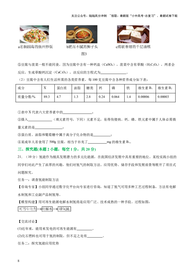 主题四化学与社会发展（测试）（原卷版）_02中考总复习（2026版更新中）_05-化学-中考总复习_2025年中考复习资料_2025中考二轮课件ppt+讲义+练习化学_测试