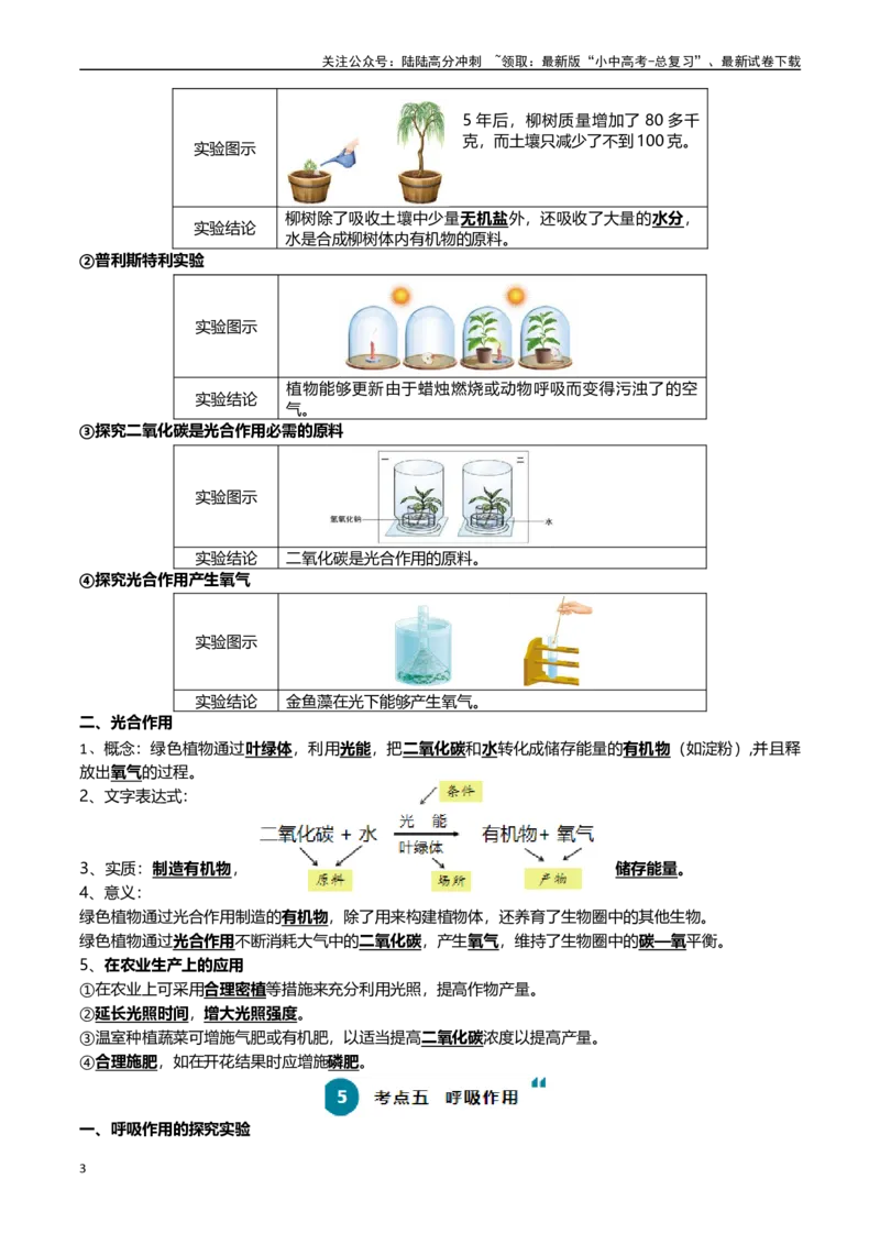 清单04绿色植物的三大作用（5大考点+5大高频命题点）（学生版）_02中考总复习（2026版更新中）_08-生物-中考总复习_2024年中考复习资料_一轮复习