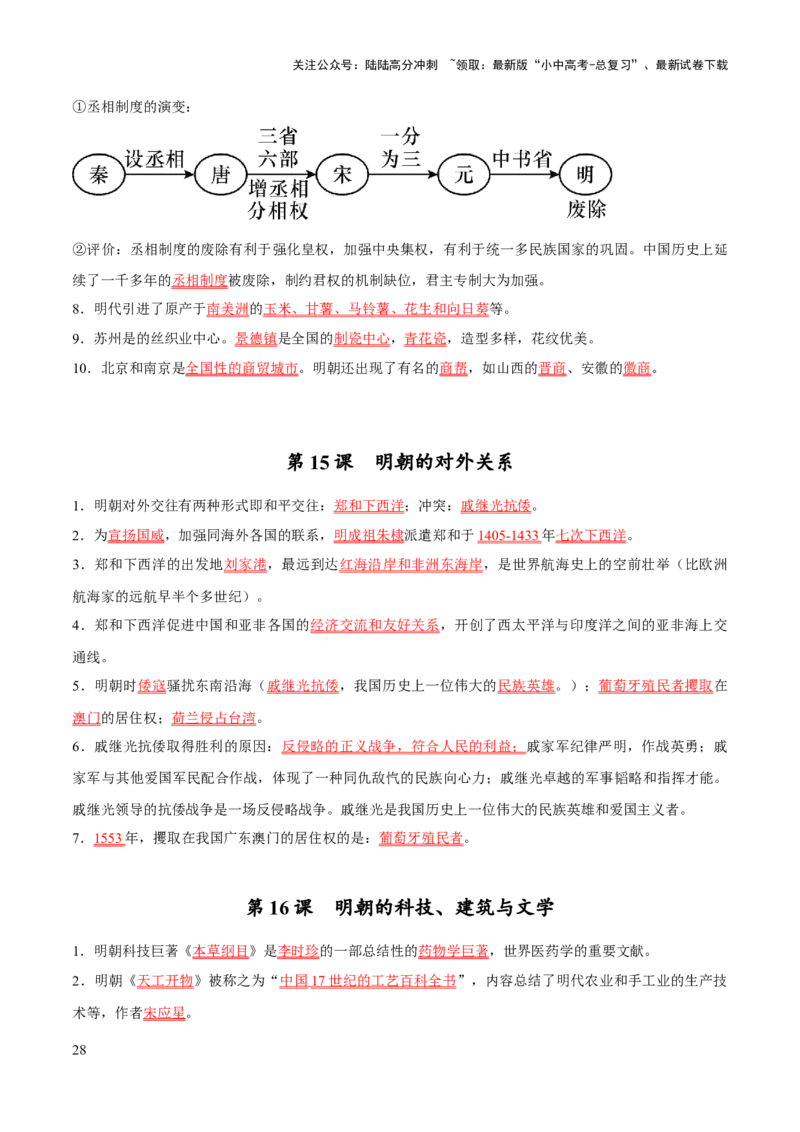 主题14+常考点一句话背记（中国古代史）-2025年中考历史一轮知识点梳理_02中考总复习（2026版更新中）_06-历史-中考总复习_2025年中考复习资料_2025年中考历史一轮知识点梳理