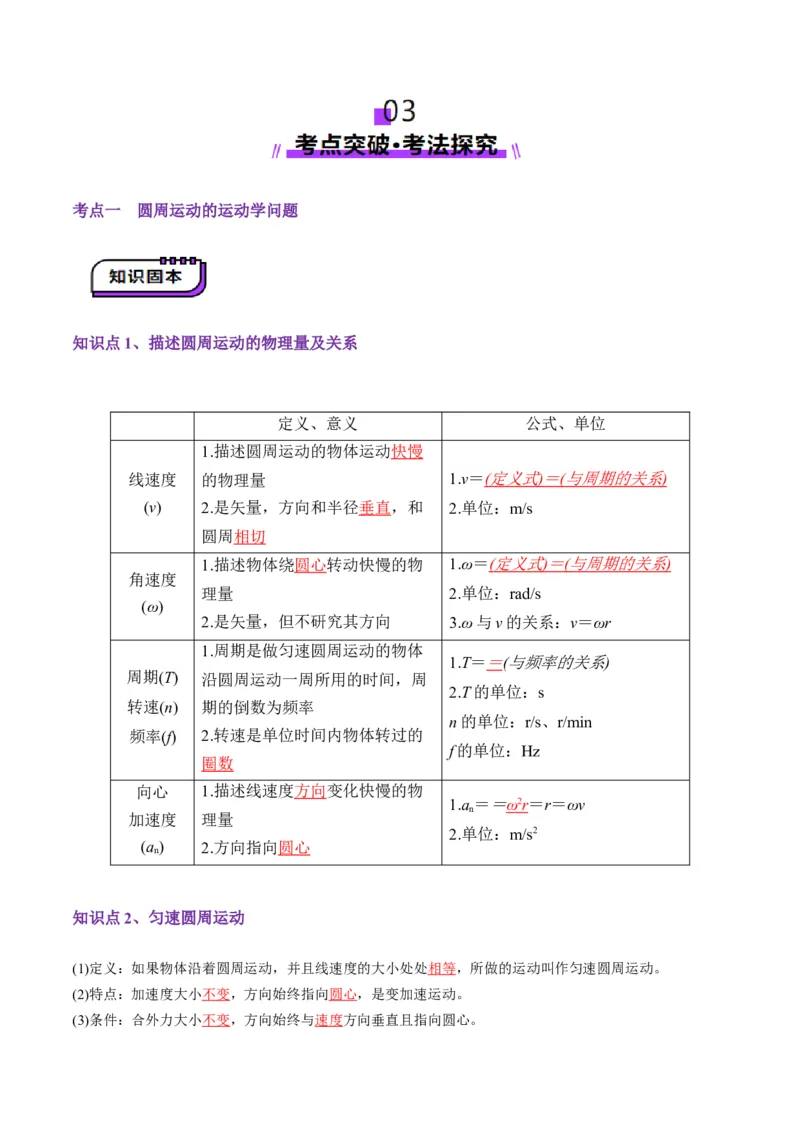 第15讲圆周运动（讲义）（解析版）_4.2025物理总复习_2025年新高考资料_一轮复习_2025年高考物理一轮复习讲练测（新教材新高考）