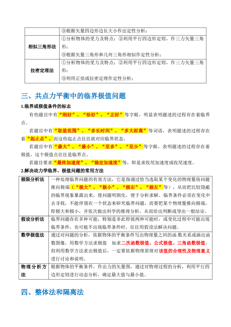 秘籍02共点力的静态平衡、动态平衡、临界和极值问题、整体法和隔离法-备战2024年高考物理抢分秘籍（解析版）_4.2025物理总复习_2024年新高考资料_5.2024三轮冲刺