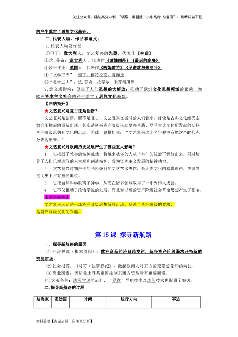 九年级历史上册-背诵秘笈2024年中考历史复习6册教材常考知识点集锦（部编版）_02中考总复习（2026版更新中）_06-历史-中考总复习_2024年中考复习资料_专项复习资料