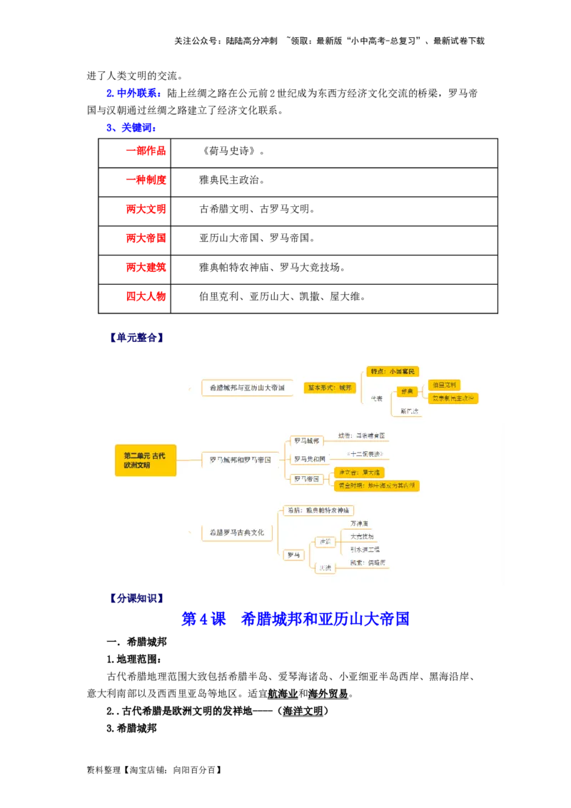 九年级历史上册-背诵秘笈2024年中考历史复习6册教材常考知识点集锦（部编版）_02中考总复习（2026版更新中）_06-历史-中考总复习_2024年中考复习资料_专项复习资料