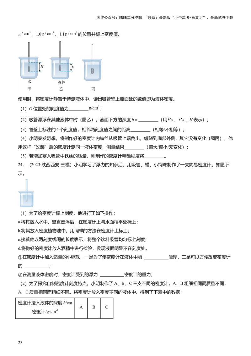 压轴题09压强与浮力实验题（原卷版）_02中考总复习（2026版更新中）_04-物理-中考总复习_2024年中考复习资料_三轮复习_2024年中考物理压轴题专项训练（全国通用）