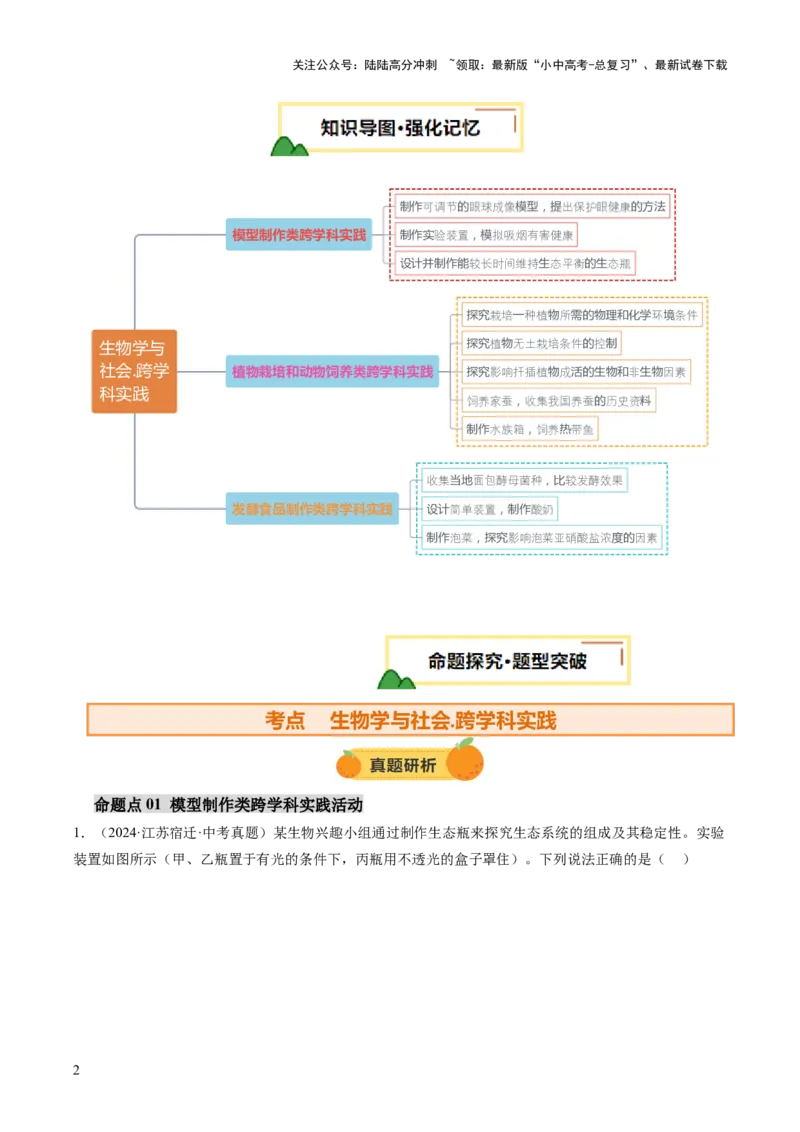 主题七生物学与社会.跨学科实践（讲练）（原卷版）_02中考总复习（2026版更新中）_08-生物-中考总复习_2025中考复习资料_2025中考二轮课件ppt+讲义+练习生物_讲义+练习