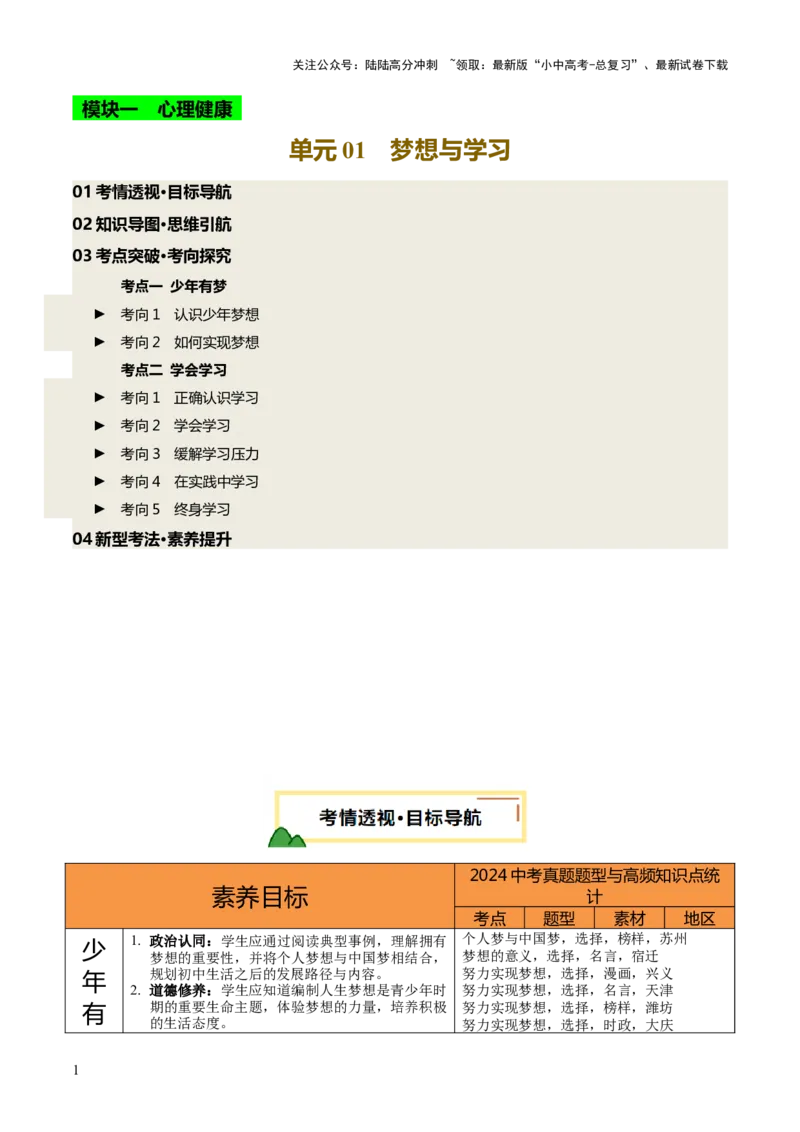 单元01：梦想与学习（讲义）-2025年中考道德与法治二轮复习（全国通用）_02中考总复习（2026版更新中）_07-道法-中考总复习_2025中考复习资料_2025中考二轮课件ppt+讲义+练习道法_讲义