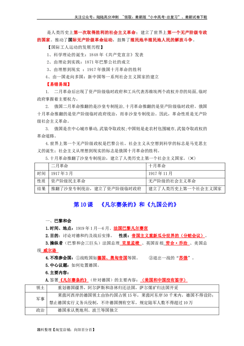 九年级历史下册-背诵秘笈2024年中考历史复习6册教材常考知识点集锦（部编版）_02中考总复习（2026版更新中）_06-历史-中考总复习_2024年中考复习资料_专项复习资料