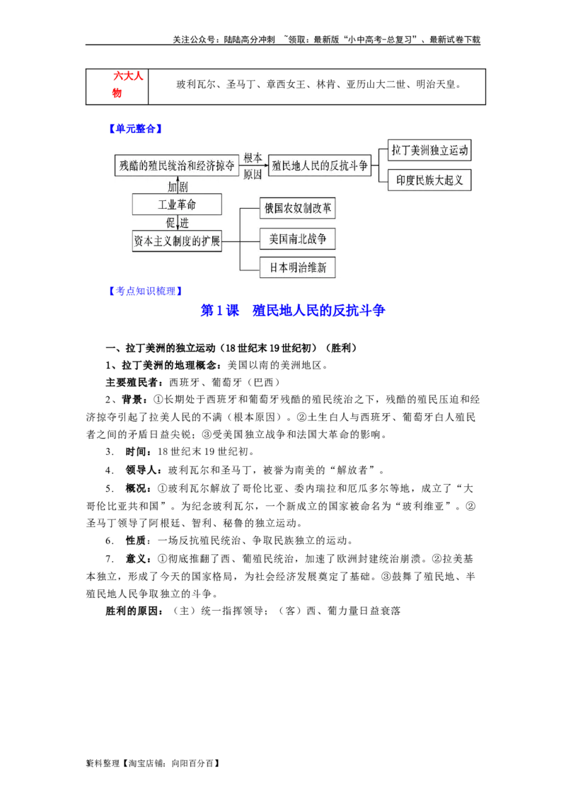 九年级历史下册-背诵秘笈2024年中考历史复习6册教材常考知识点集锦（部编版）_02中考总复习（2026版更新中）_06-历史-中考总复习_2024年中考复习资料_专项复习资料