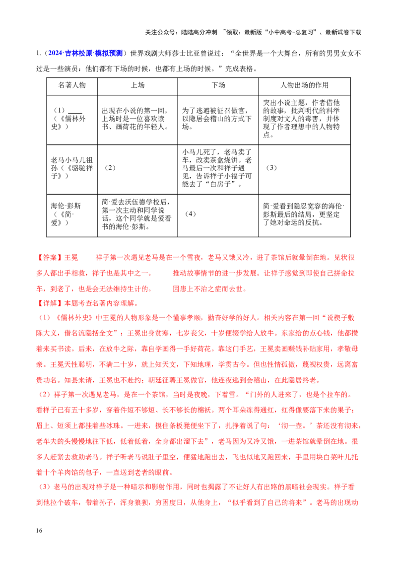 热点03整本书阅读（解析版）_02中考总复习（2026版更新中）_01-语文-中考总复习_2025年中考资料_2025年中考语文二轮重点专题专练