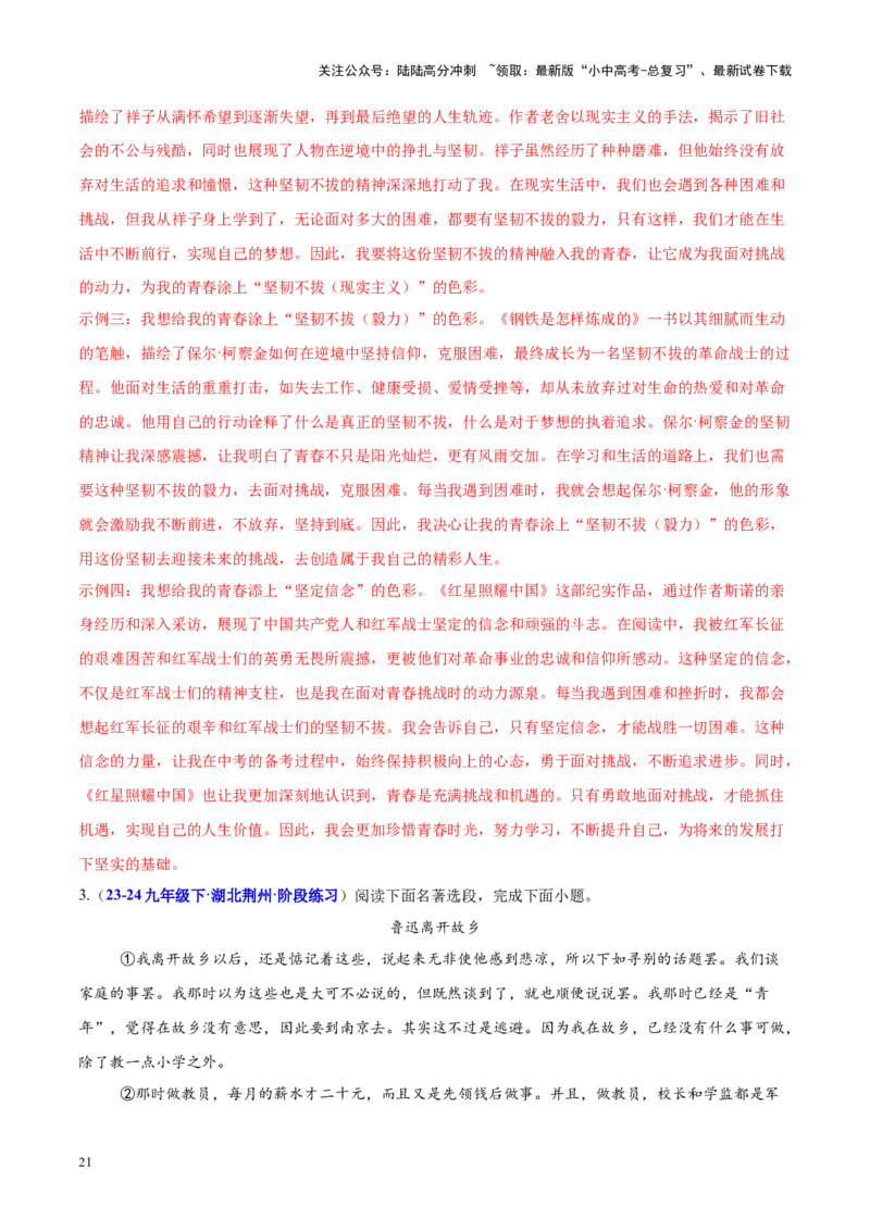 热点03整本书阅读（解析版）_02中考总复习（2026版更新中）_01-语文-中考总复习_2025年中考资料_2025年中考语文二轮重点专题专练