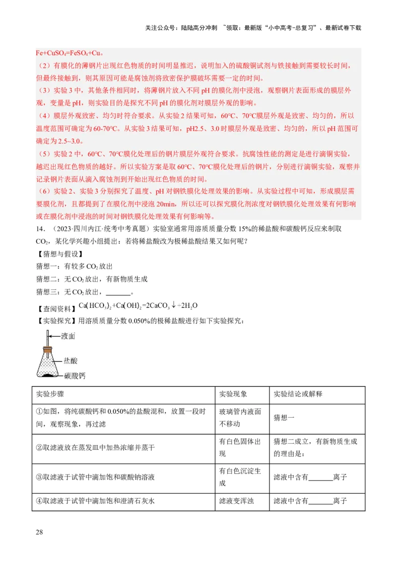 微专题11实验探究-备战2024年中考化学一轮复习考点帮（人教版）（解析版）_02中考总复习（2026版更新中）_05-化学-中考总复习_2024年中考复习资料_一轮复习资料_微专题突破
