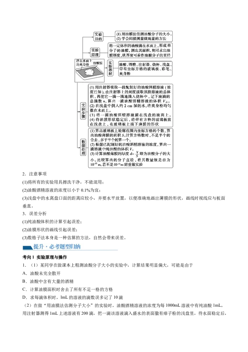 第70讲用油膜法估测油酸分子的大小（讲义）（原卷版）_4.2025物理总复习_2024年新高考资料_1.2024一轮复习_2024年高考物理一轮复习讲练测（新教材新高考）