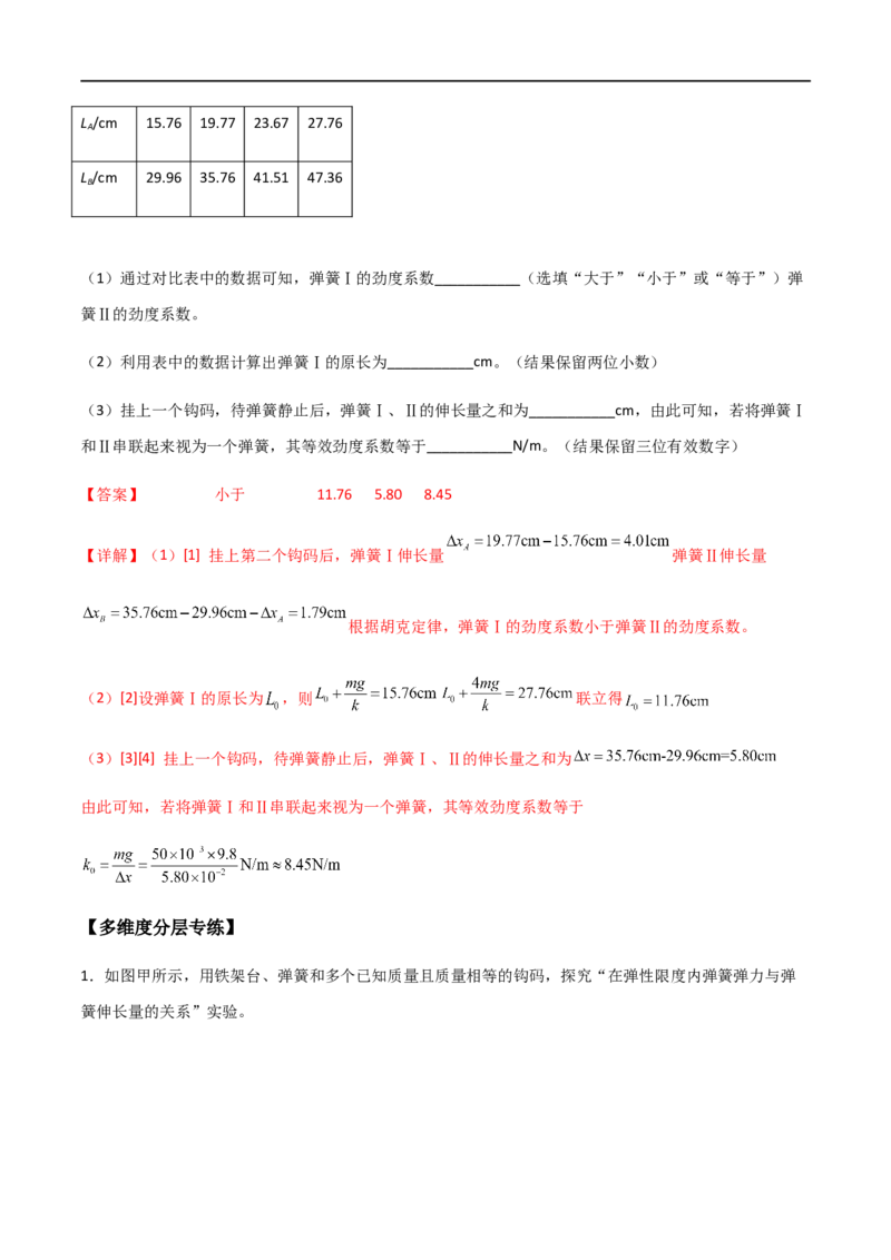 专题12探究弹簧弹力与形变量的关系（解析版）_4.2025物理总复习_2023年新高复习资料_一轮复习_2023届高三物理一轮复习多维度导学与分层专练