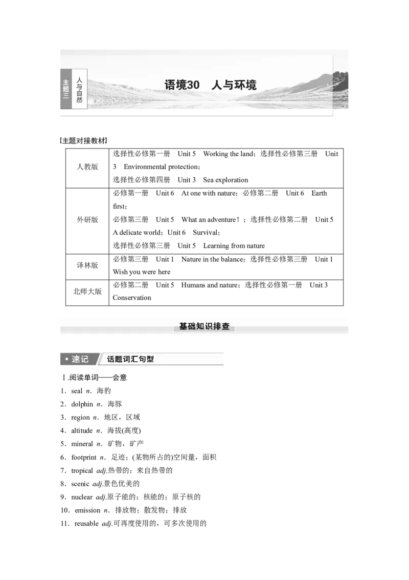 2025届高中英语一轮话题复习（教师版）：主题三人与自然　语境30　人与环境_3.2025英语总复习_2025年新高考资料_一轮复习_2025届高中英语一轮复习课件+学案（完））