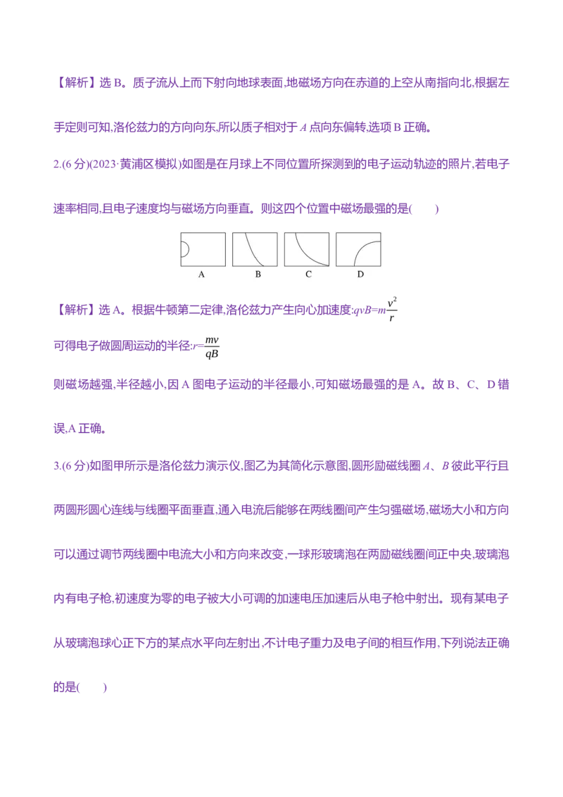 二十九：磁场对运动电荷的作用（含解析）_4.2025物理总复习_2025年新高考资料_专项复习_2025新高考物理核心素养测评（含解析）（完结）