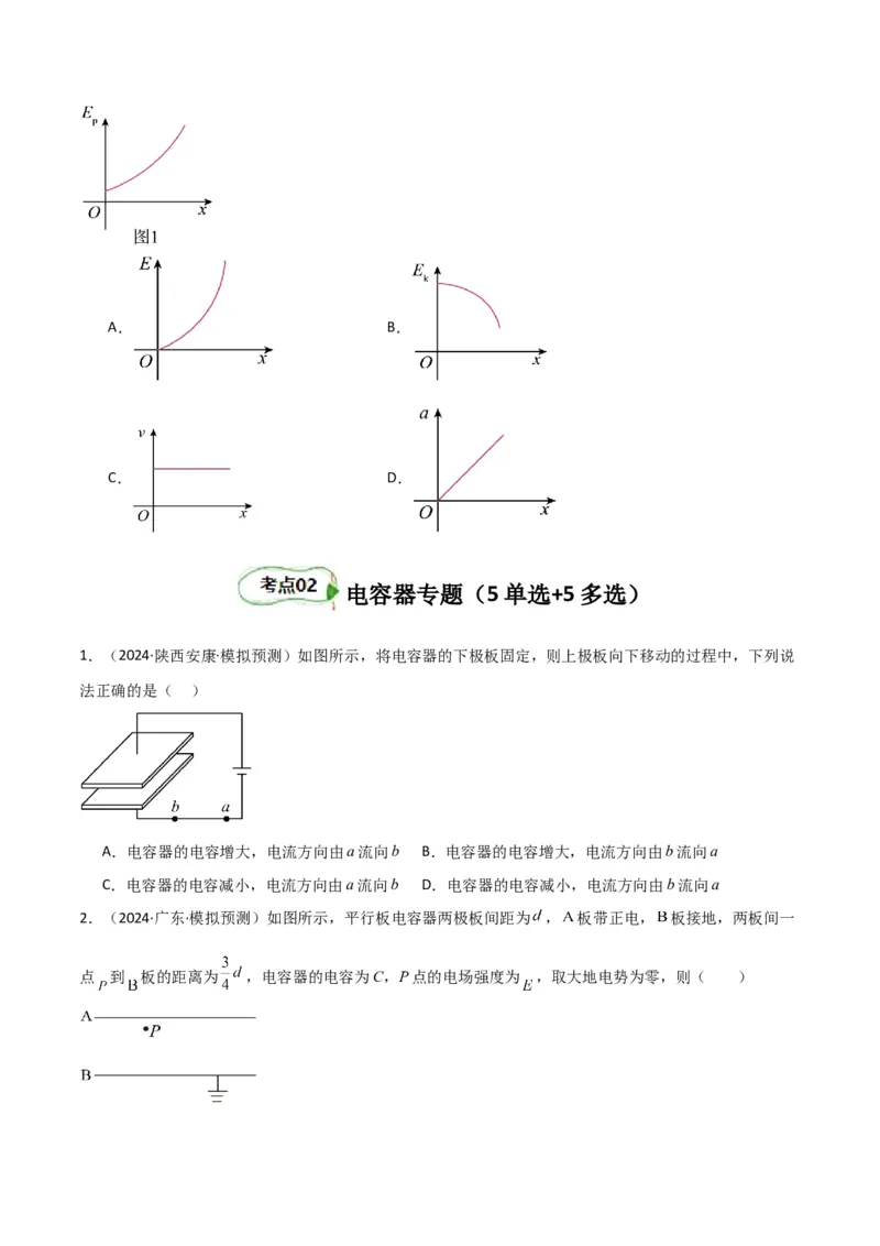 专题突破卷08电场中的图像专题和电容器专题（原卷版）_4.2025物理总复习_2025年新高考资料_一轮复习_2025年高考物理一轮复习考点通关卷（新高考通用）