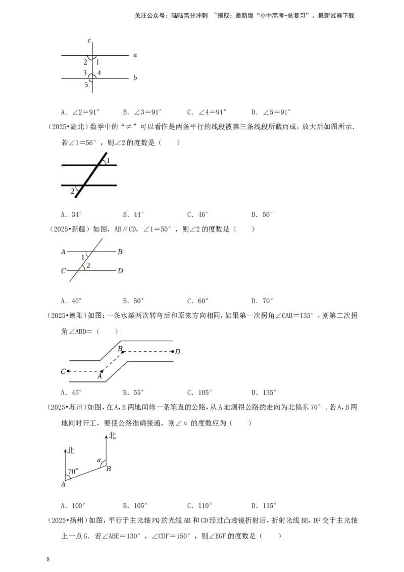 备考2026中考数学真题2025分类精编精练9基本图形、平行线（含解析）_02中考总复习（2026版更新中）_02-数学-中考总复习_2026年中考复习（更新中）