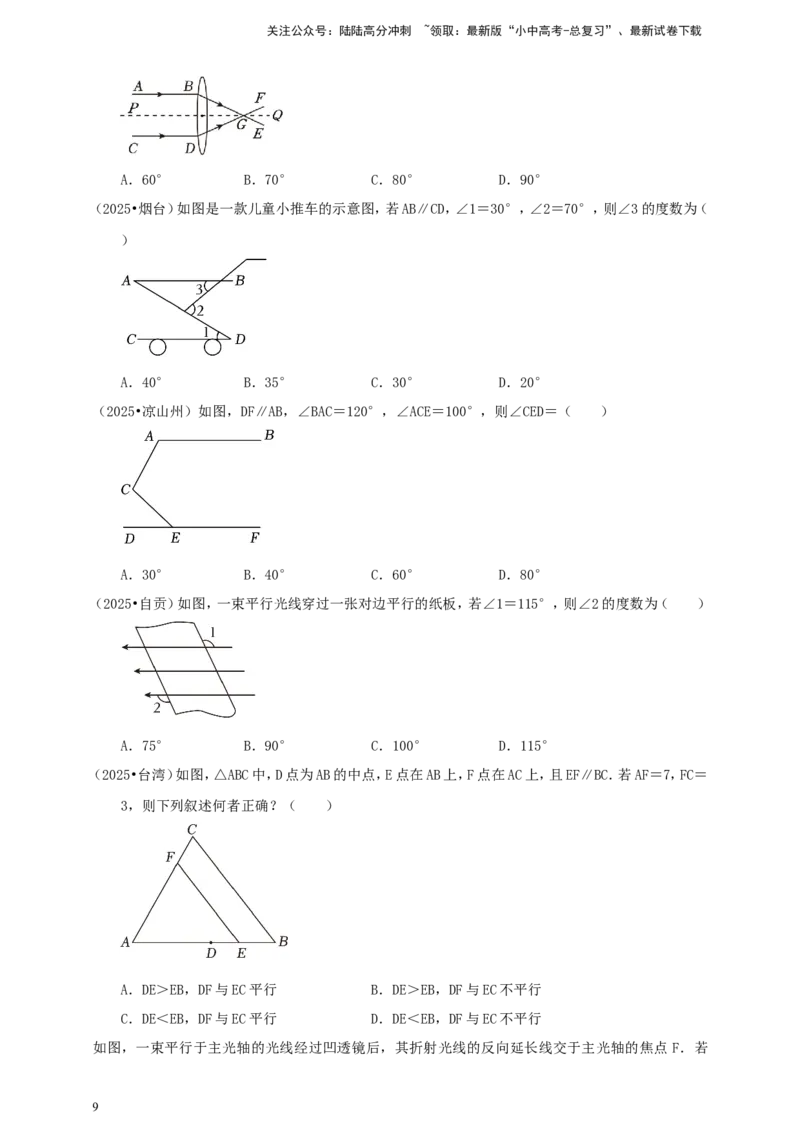 备考2026中考数学真题2025分类精编精练9基本图形、平行线（含解析）_02中考总复习（2026版更新中）_02-数学-中考总复习_2026年中考复习（更新中）