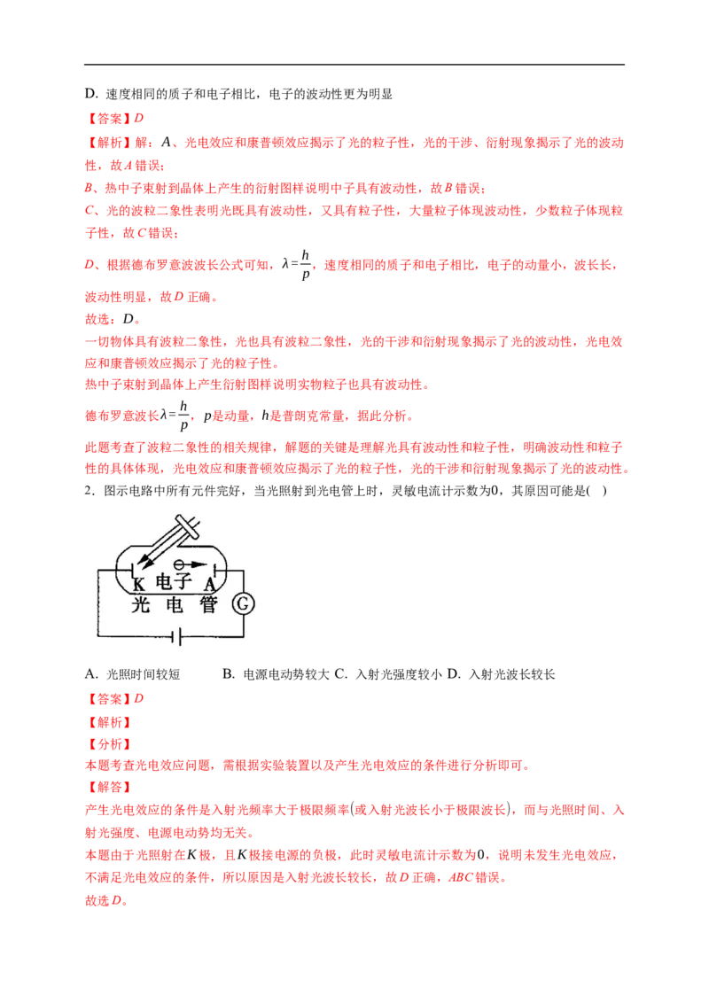 第01练　光电效应　波粒二象性（解析版）_4.2025物理总复习_2023年新高复习资料_一轮复习_2023年高考物理一轮复习小题多维练（新高考专用）_第十六章　近代物理