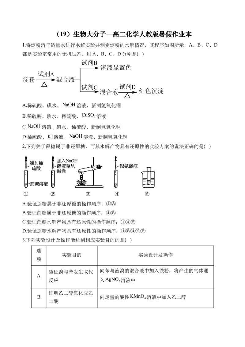 （19）生物大分子&mdash;&mdash;高二化学人教版暑假作业本_2025秋高中《化学暑假衔接讲义》新高一、二、三（培优讲义+暑假作业本）_新高三化学暑假作业本