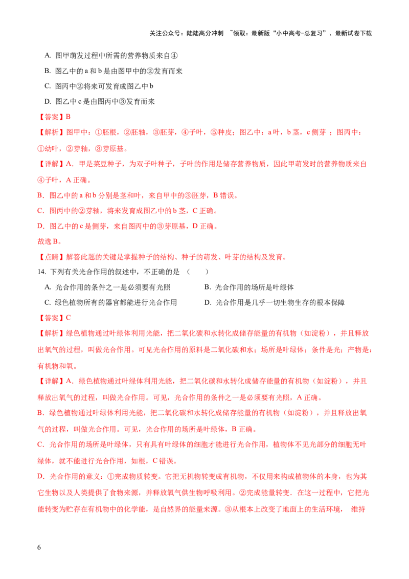 模块三生物圈中的绿色植物（测试）（解析版）_02中考总复习（2026版更新中）_08-生物-中考总复习_2024年中考复习资料_一轮复习_❤2024年中考生物一轮复习讲练测（全国通用）_练习