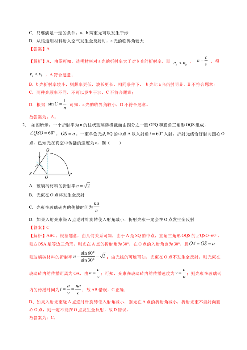 押第4题：光学-备战2024年高考物理临考题号押题（辽宁、黑龙江、吉林专用）（解析版）_4.2025物理总复习_2024年新高考资料_5.2024三轮冲刺