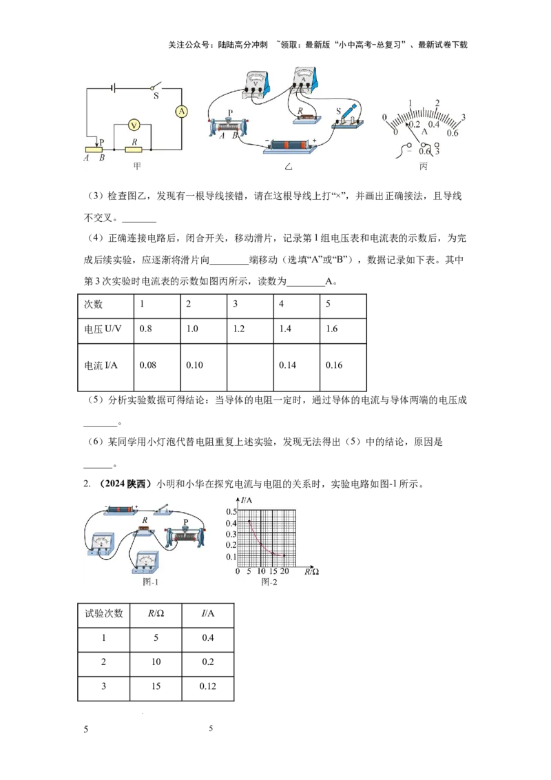 必考实验21.探究电流与电压、电阻的关系（原卷版）_02中考总复习（2026版更新中）_04-物理-中考总复习_2025年中考复习资料