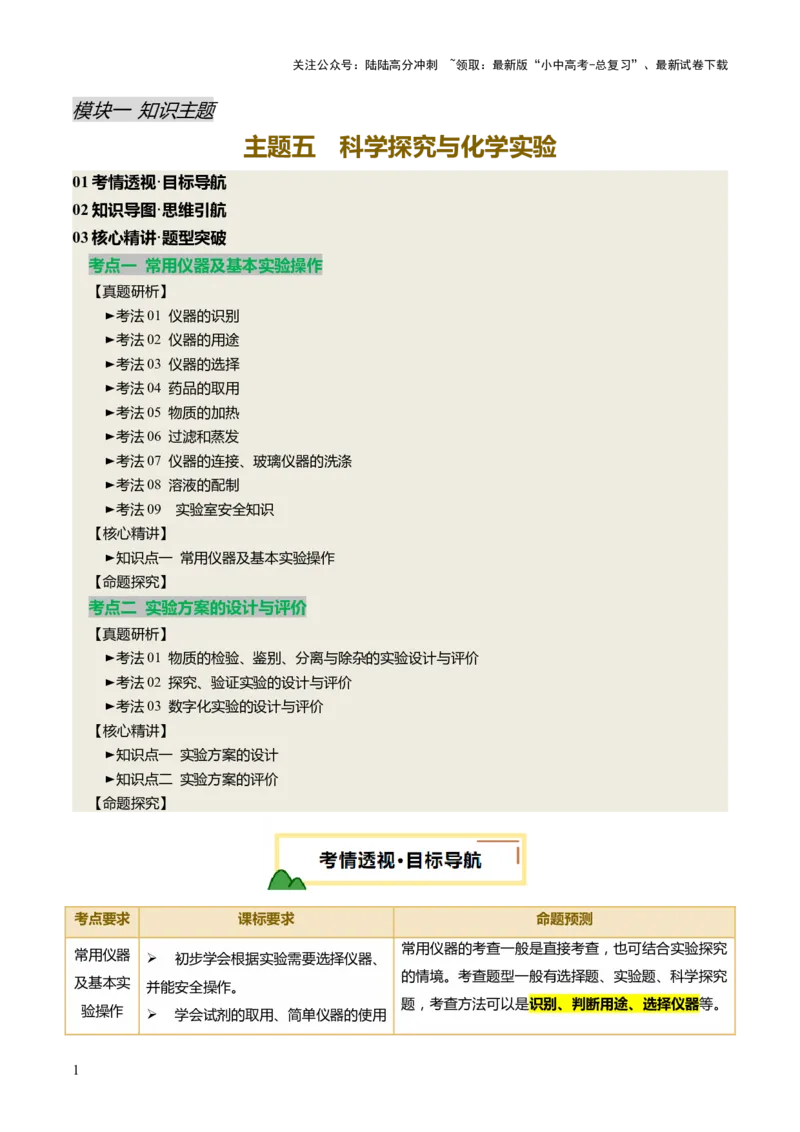 主题五科学探究与化学实验（讲练）（解析版）_02中考总复习（2026版更新中）_05-化学-中考总复习_2025年中考复习资料_2025中考二轮课件ppt+讲义+练习化学_讲义+练习