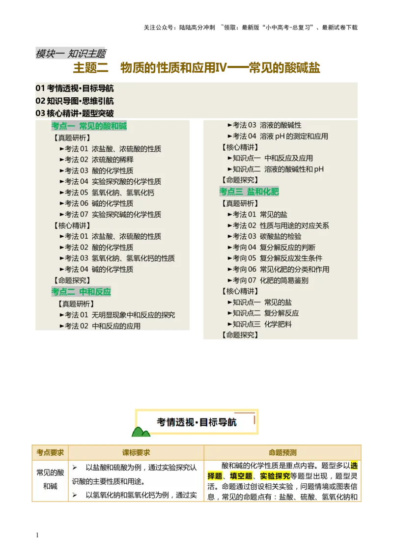 主题二物质的性质和应用Ⅳ━━━常见的酸碱盐（讲练）（解析版）_02中考总复习（2026版更新中）_05-化学-中考总复习_2025年中考复习资料_2025中考二轮课件ppt+讲义+练习化学_讲义+练习