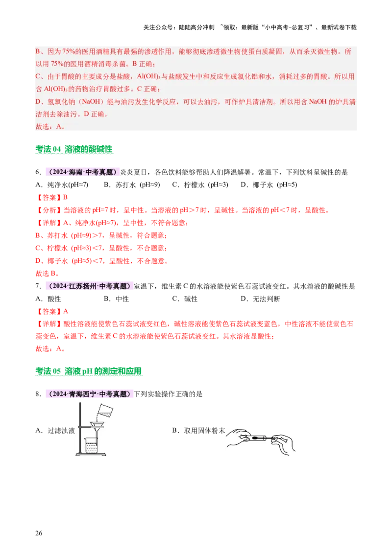 主题二物质的性质和应用Ⅳ━━━常见的酸碱盐（讲练）（解析版）_02中考总复习（2026版更新中）_05-化学-中考总复习_2025年中考复习资料_2025中考二轮课件ppt+讲义+练习化学_讲义+练习