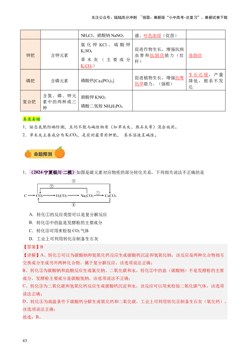 主题二物质的性质和应用Ⅳ━━━常见的酸碱盐（讲练）（解析版）_02中考总复习（2026版更新中）_05-化学-中考总复习_2025年中考复习资料_2025中考二轮课件ppt+讲义+练习化学_讲义+练习