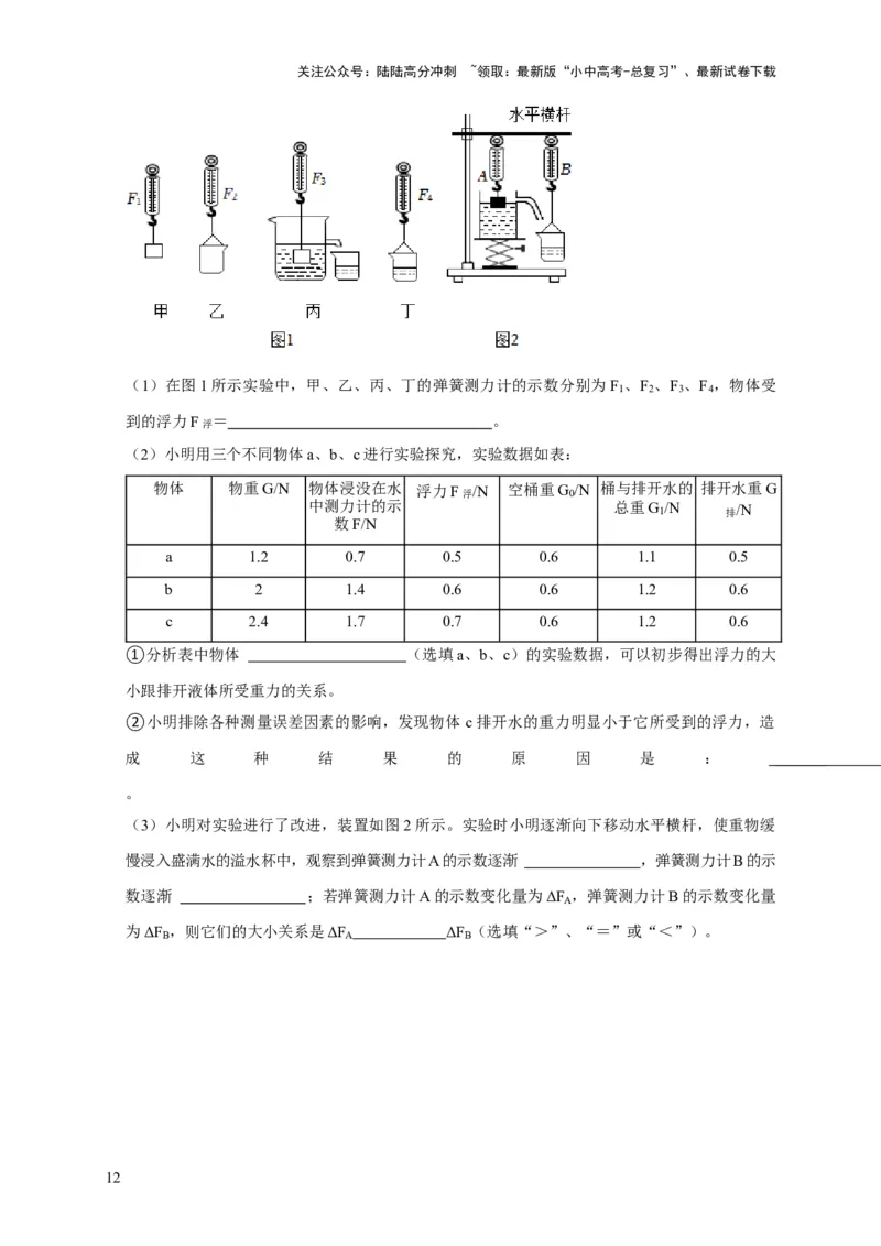 实验11探究浮力大小与排开液体所受重力的关系（原卷版）_02中考总复习（2026版更新中）_04-物理-中考总复习_2024年中考复习资料_二轮复习_（讲义+练习）2024年中考物理二轮题型专项复习