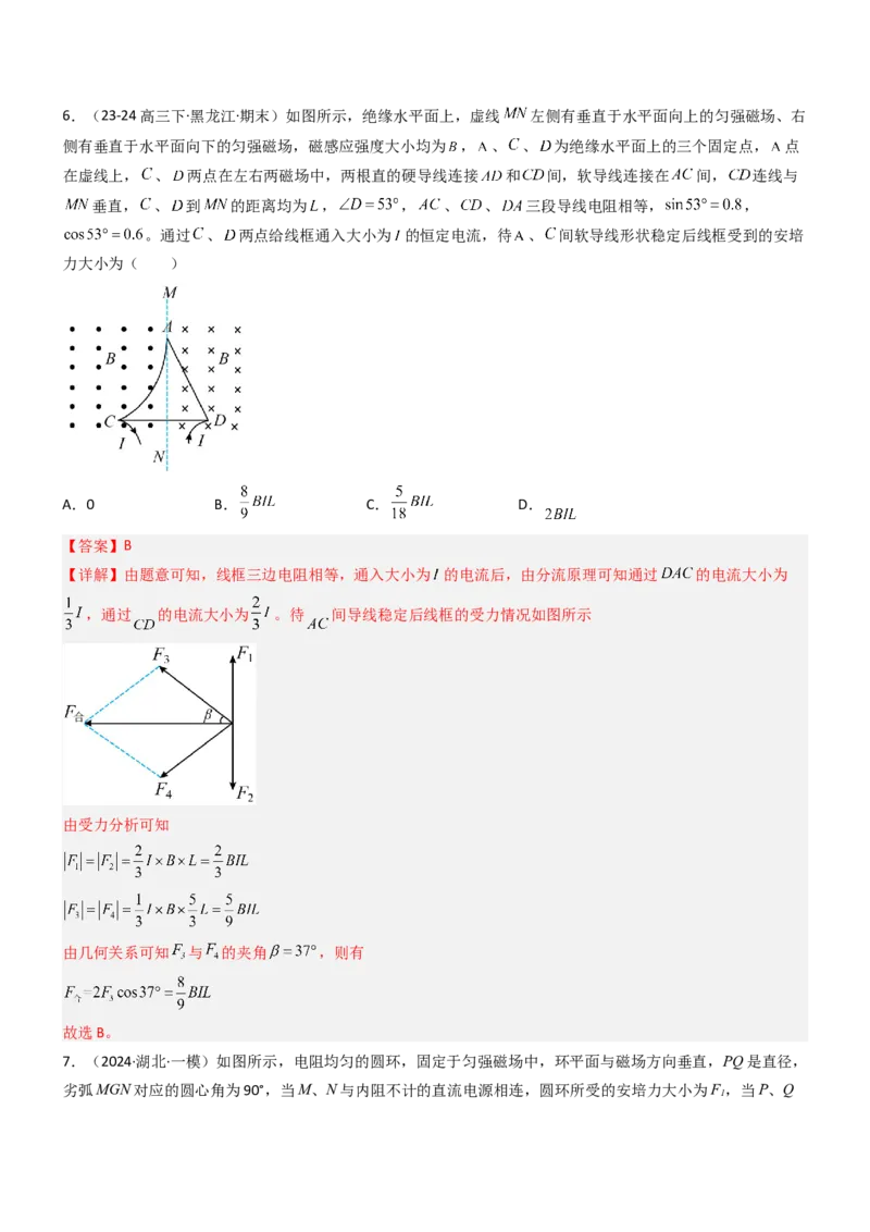 压轴题06安培力（解析版）_4.2025物理总复习_2024年新高考资料_5.2024三轮冲刺_2024年高考物理压轴题专项训练（新高考通用）